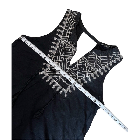 LUCKY BRAND Black Cotton Embellished Deep V Neck Sleeveless Casual Top M - Picture 6 of 8